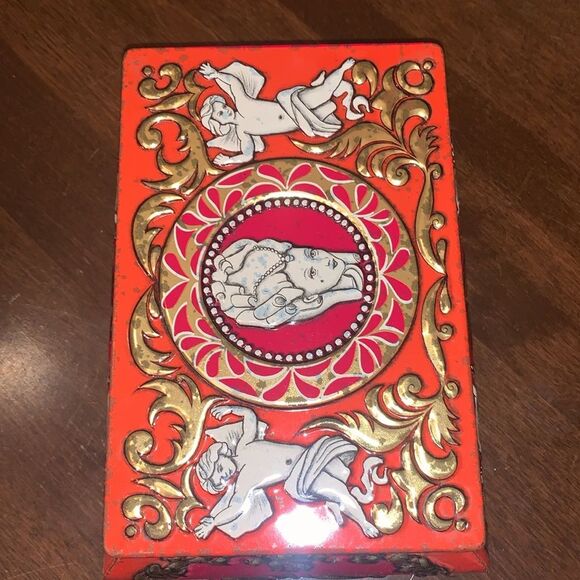 Tin Box Jewelry Princess Cupids Angels Gold Red Fricke Nacke Mavis Germany - Picture 6 of 10